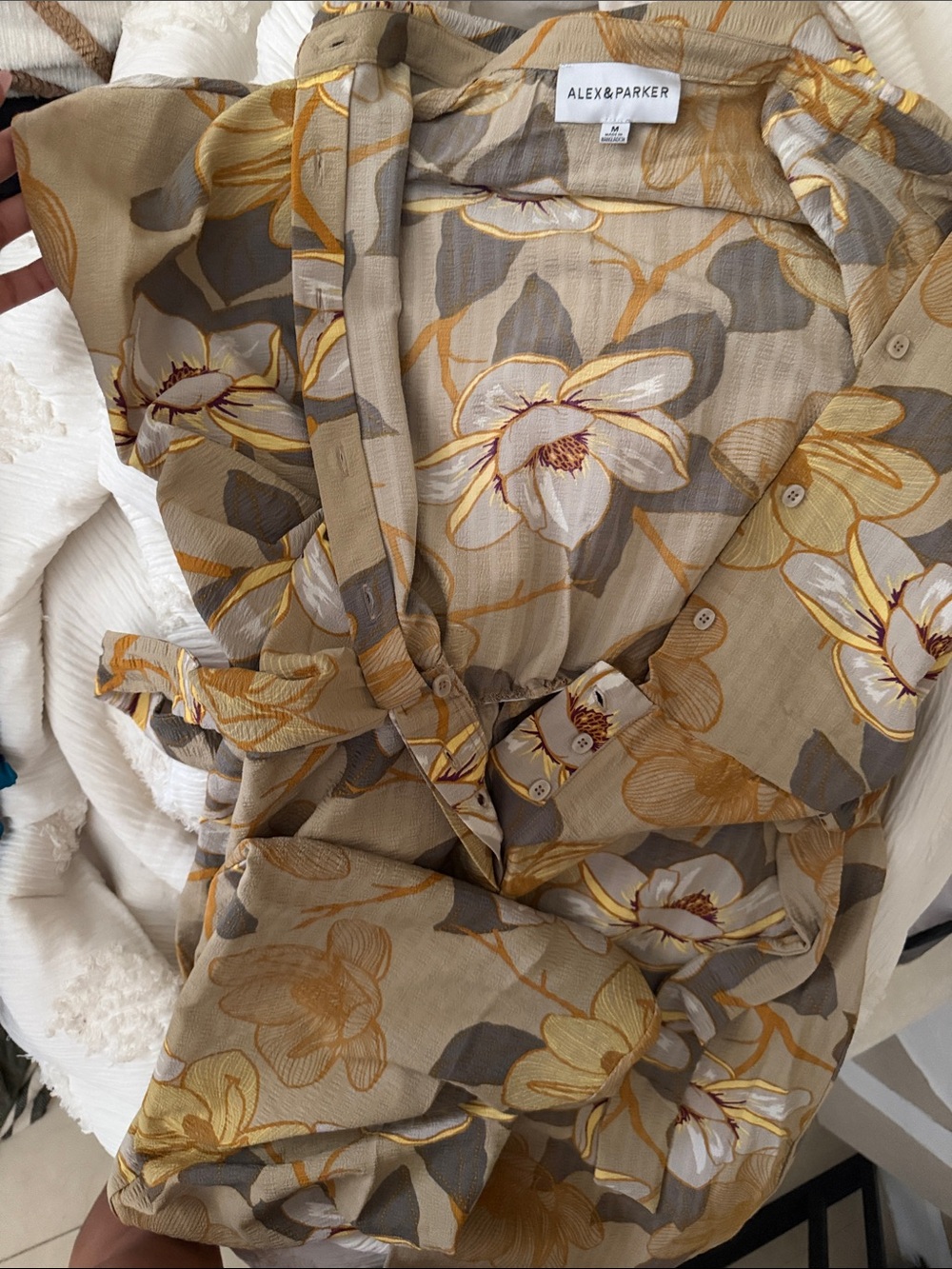 Floral Tie-Waist Jumpsuit in Beige and Mustard